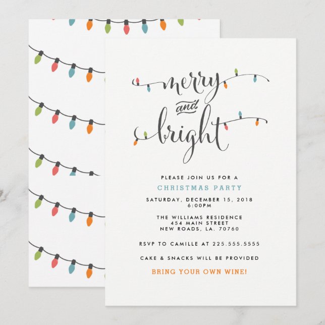 Merry and Bright Christmas Party Invitation (Front/Back)