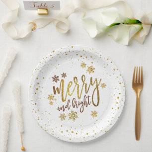 Merry and Bright Christmas Party Paper Plate