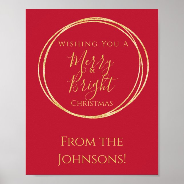 Merry and Bright Christmas Party Red Gold Poster (Front)