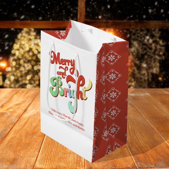 Merry and Bright Christmas Personalized Medium Gift Bag (Merry and Bright Holiday Custom Gift Bag)