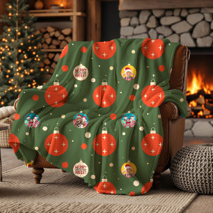 Merry and Bright Christmas Photo Fleece Blanket