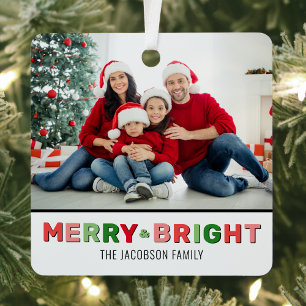 Merry And Bright Christmas Photo Metal Tree Decoration