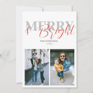Merry And Bright Christmas Photo Minimalist Holiday Card