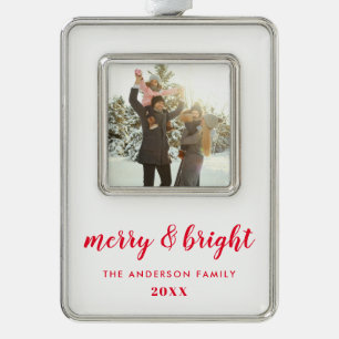 Merry and Bright Christmas Photo Silver Plated Framed Ornament