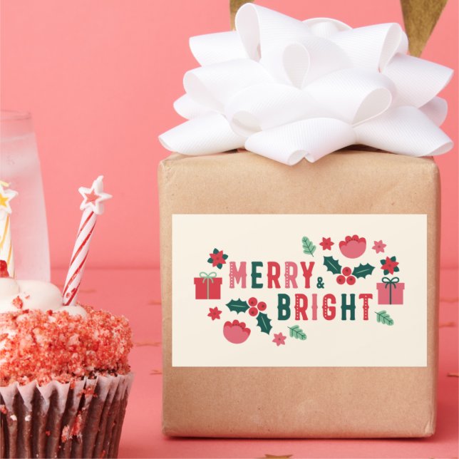Merry and bright Christmas Rectangle Stickers (Party)