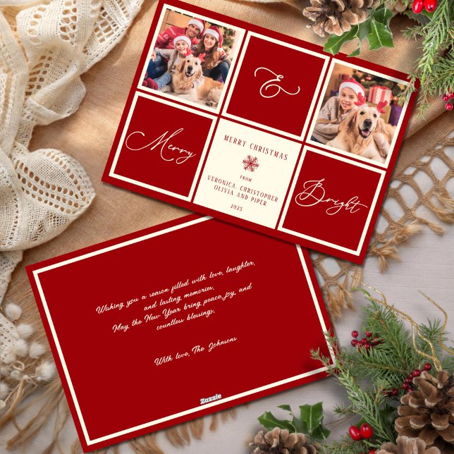 Merry And Bright Christmas Red 2 Photo  Holiday Card (Creator Uploaded)