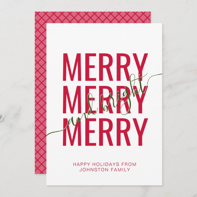 Merry and bright Christmas red chequered Holiday Card (Front/Back)