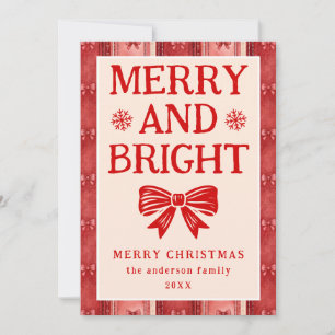 Merry and Bright  Christmas Red Denim Holiday Card