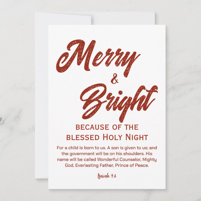 Merry and Bright Christmas Red Script Holiday Card (Front)