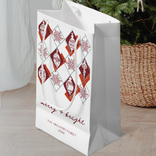 Merry and Bright Christmas Red Snowflakes Holiday Small Gift Bag