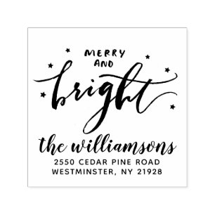 Merry and Bright Christmas Return Address Self-inking Stamp