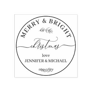 Merry and bright christmas rubber stamp