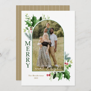 Merry and Bright Christmas Script Gold Photo Card