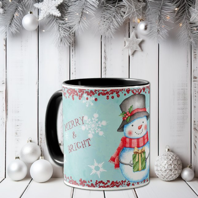 Merry and Bright Christmas Snowman Kids Mug (Creator Uploaded)