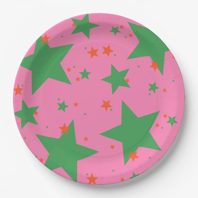 Merry and Bright Christmas Stars Paper Plate (Front)