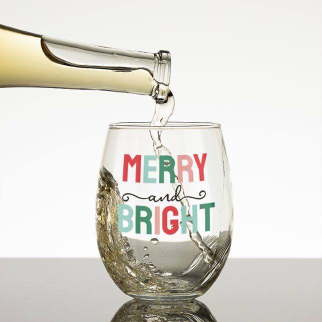 Merry and Bright Christmas Stemless Wine Glass (Creator Uploaded)