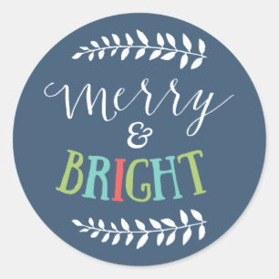 Merry and Bright Christmas Stickers in Navy Blue