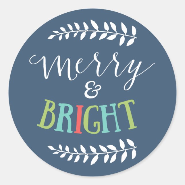 Merry and Bright Christmas Stickers in Navy Blue (Front)