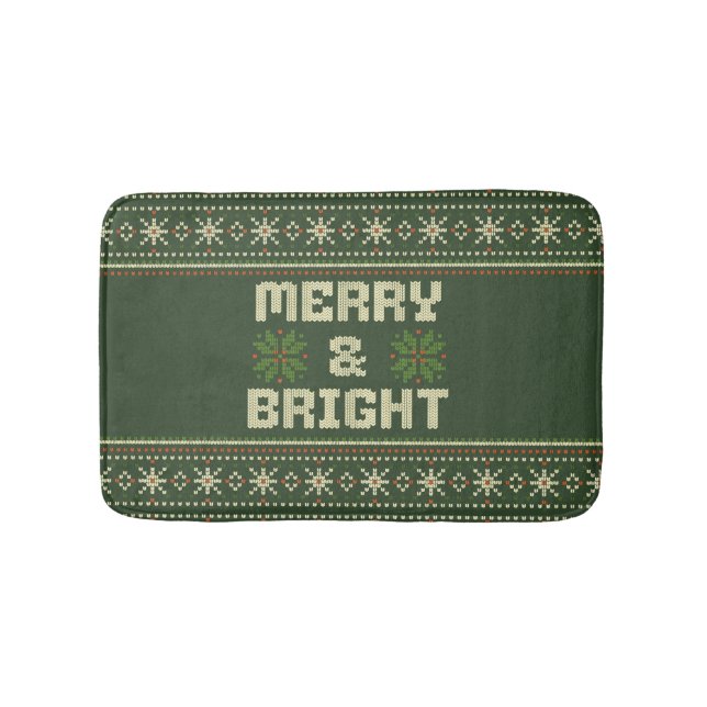 Merry and Bright Christmas Sweater Nordic Knit  Bath Mat (Front)