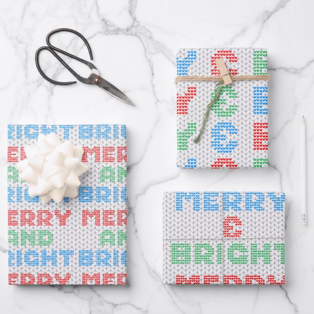 Merry And Bright Christmas Sweater Wrapping Paper Sheet (Front)