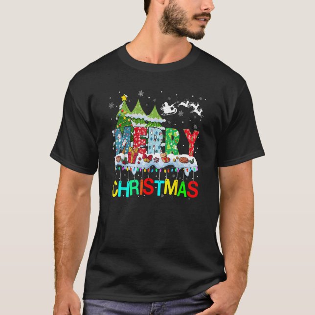 Merry and Bright Christmas Tree Christmas Lights M T-Shirt (Front)