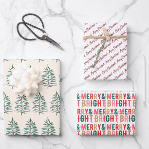 Merry and bright, Christmas tree, Christmas  Wrapping Paper Sheet