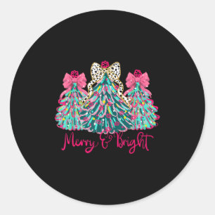 Merry And Bright Christmas Tree Coquette  Classic Round Sticker