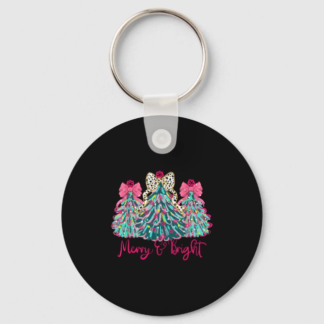 Merry And Bright Christmas Tree Coquette  Key Ring (Front)