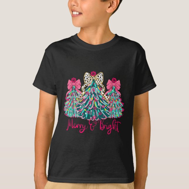 Merry And Bright Christmas Tree Coquette  T-Shirt (Front)