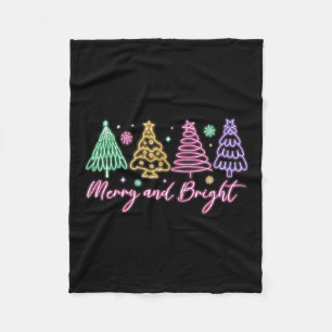 Merry And Bright Christmas Tree Merry Xmas Girl Wo Fleece Blanket