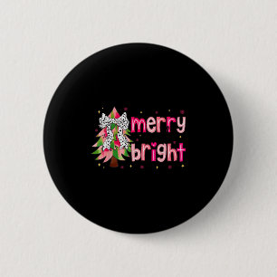 Merry And Bright Christmas Tree Nk Coquette Bow Wo 6 Cm Round Badge