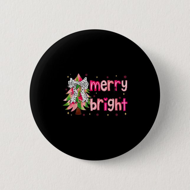 Merry And Bright Christmas Tree Nk Coquette Bow Wo 6 Cm Round Badge (Front)