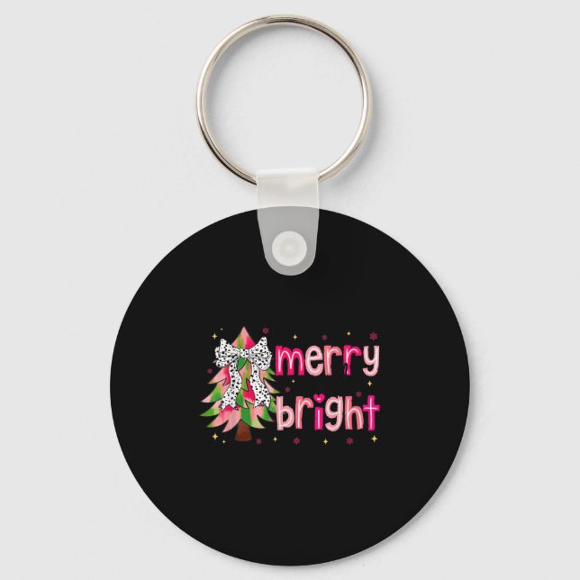 Merry And Bright Christmas Tree Nk Coquette Bow Wo Key Ring (Front)
