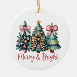 Merry And Bright Christmas Tree Pink Leopard Bow Ceramic Tree Decoration
