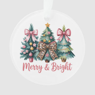 Merry And Bright Christmas Tree Pink Leopard Bow Ornament