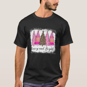 Merry And Bright Christmas Tree Pink Lights Leopar T-Shirt