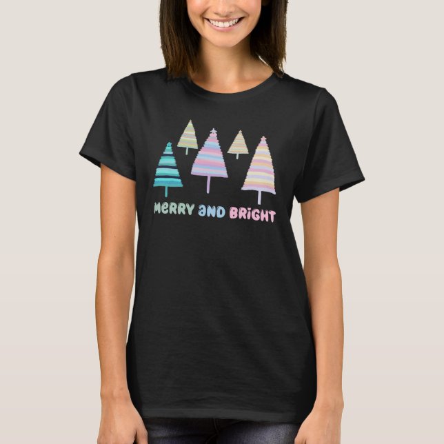 Merry and Bright Christmas Tree T-Shirt (Front)