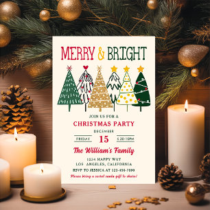 Merry and Bright Christmas Trees Christmas Party Invitation