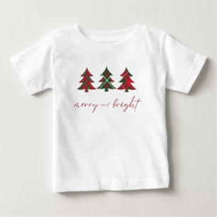 Merry and Bright Christmas Trees red green tartan Baby T-Shirt
