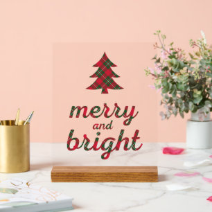 Merry and Bright Christmas typography Acrylic Sign