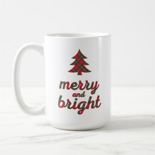 Merry and Bright Christmas typography tartan Coffee Mug