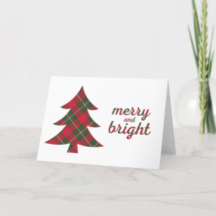 Merry and Bright Christmas typography tartan Greet Thank You Card