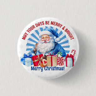 Merry and Bright Christmas Vintage Santa 3 Cm Round Badge