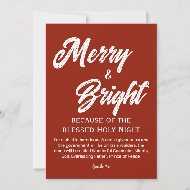 Merry and Bright Christmas White Script Red Holiday Card (Front)