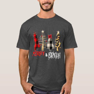 Merry And Bright Christmas Wild Leopard Plaid Tree T-Shirt