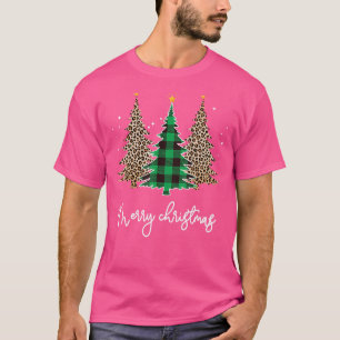 Merry And Bright Christmas Wild Leopard Plaid Tree T-Shirt
