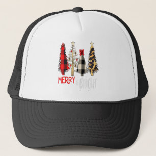 Merry And Bright Christmas Wild Leopard Plaid Tree Trucker Hat