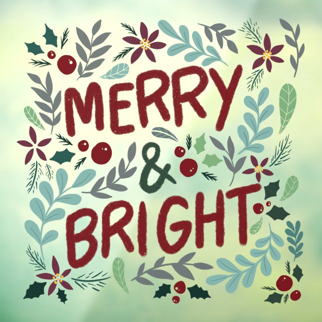 Merry and Bright Christmas Window Cling  (Sheet 3)