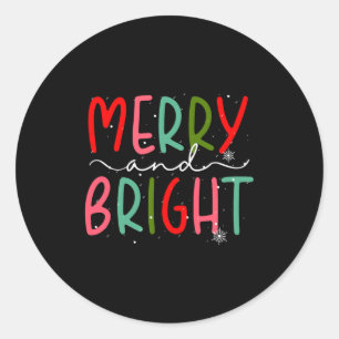 Merry And Bright Christmas Women Girls Kids Toddle Classic Round Sticker