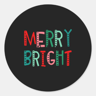 Merry And Bright Christmas Women Girls Kids Toddle Classic Round Sticker